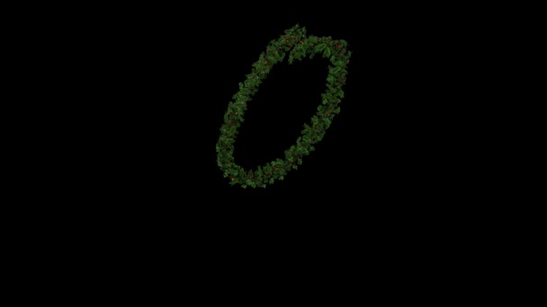 Christmas wreath typeface with separate alpha channel the character 0 - Footage, Video