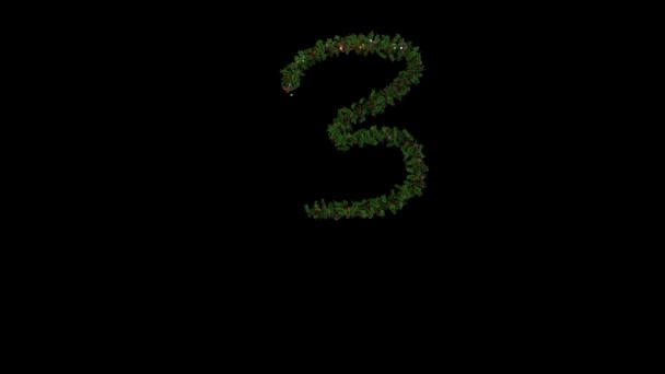 Christmas wreath typeface with separate alpha channel the character 3 - Footage, Video