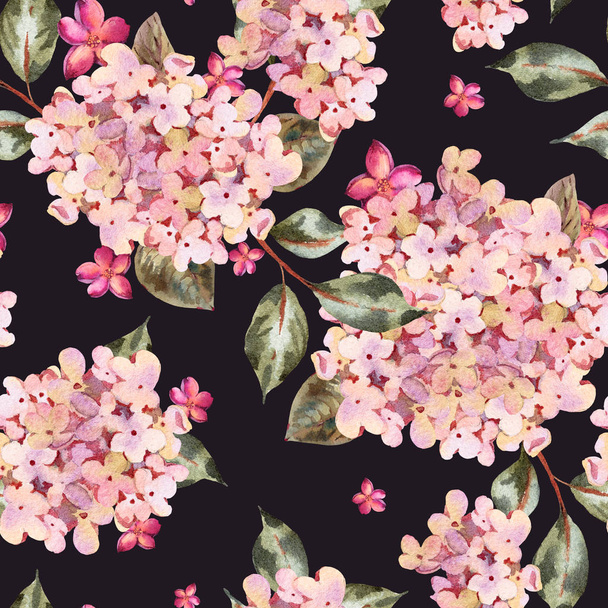 Patrón sin costura de acuarela con hortensias florecientes rosadas, pequeñas
  - Foto, imagen