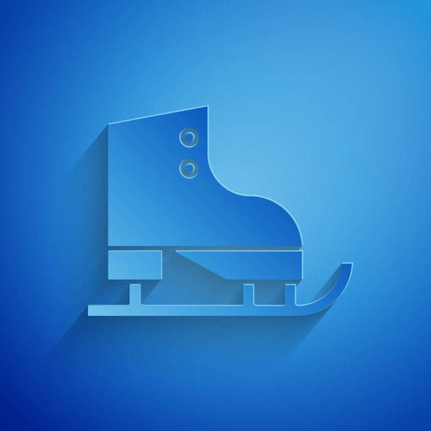 Corte de papel Icono de patines de figura aislado sobre fondo azul. Icono de zapatos de patín de hielo. Botas deportivas con cuchillas. Estilo de arte de papel. Ilustración vectorial
 - Vector, imagen