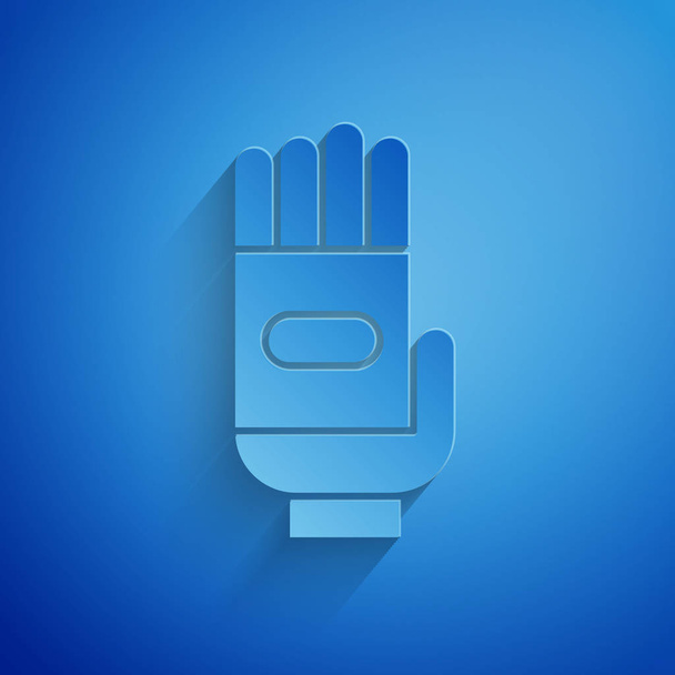 Carta tagliata Guanti da giardino icona isolata su sfondo blu. Guanti di gomma segno. Protezione delle mani agricole, sicurezza dei guanti. Stile cartaceo. Illustrazione vettoriale
 - Vettoriali, immagini