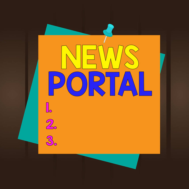 Writing note showing News Portal. Business photo showcasing designed website that brings information from diverse sources Reminder color background thumbtack tack memo pin square. - Fotoğraf, Görsel
