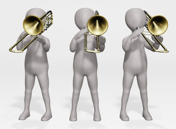 ベースと漫画のキャラクターの3Dレンダリング｜Trombone - 写真・画像