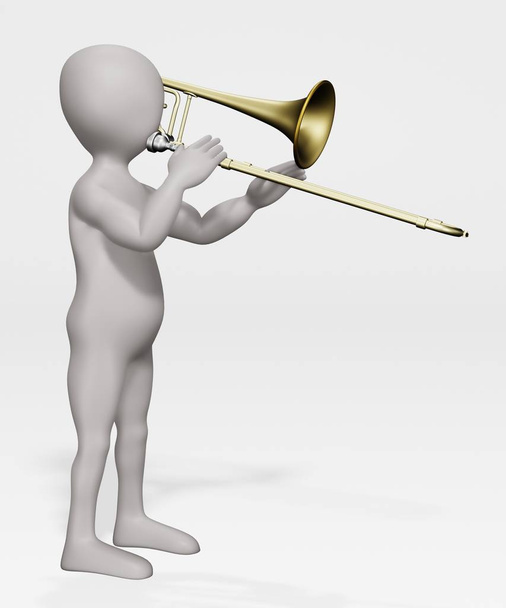 3D renderizado de personaje de dibujos animados con trombón bajo
 - Foto, imagen