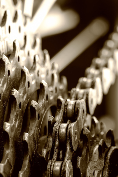 Engrenagens de uma bicicleta de montanha
 - Foto, Imagem