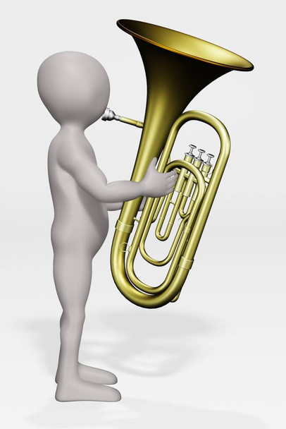 3D Render of Cartoon Character with Tuba - Photo, Image