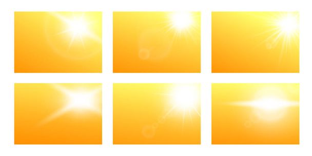 Sonnenstrahlen Licht realistische Vektor Illustrationen Banner auf gelbem Hintergrund eingestellt. - Vektor, Bild
