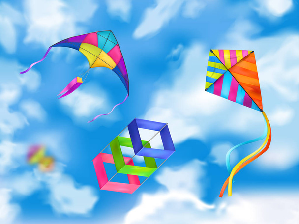 Realistic Kite Sky Composition - Vector, Image