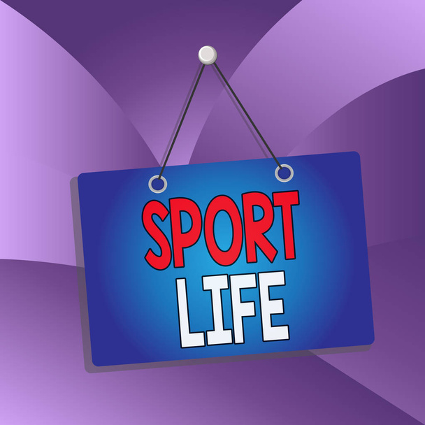 Handwriting text Sport Life. Concept meaning Fond of sports or other outdoor activities Physically active Colored memo reminder empty board blank space attach background rectangle. - Photo, Image