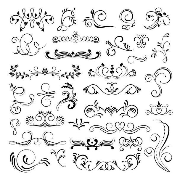 Set of ornamental filigree flourishes and thin dividers on white - Vector, Image