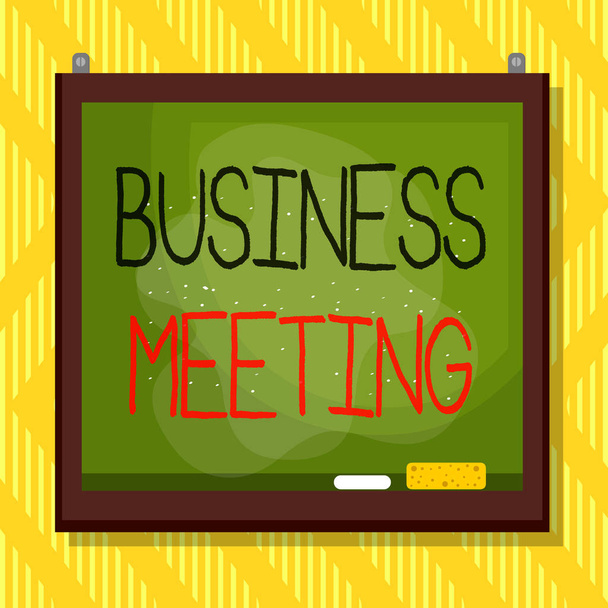 Word writing text Business Meeting. Business concept for gathering of two or more showing to discuss business ideas Asymmetrical uneven shaped format pattern object outline multicolour design. - Photo, Image