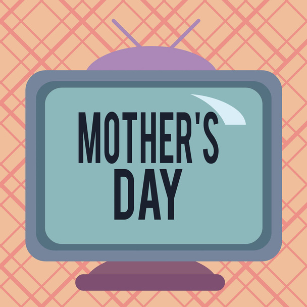 Χειρόγραφο κείμενο που γράφει τη Γιορτή της Μητέρας. Έννοια σημαίνει μια γιορτή προς τιμήν της μητέρας της οικογένειας ή της μητρότητας πλατεία ορθογώνιο παλιό πολύχρωμο ζωγραφική τηλεόραση εικόνα ξύλο σχεδιασμό. - Φωτογραφία, εικόνα
