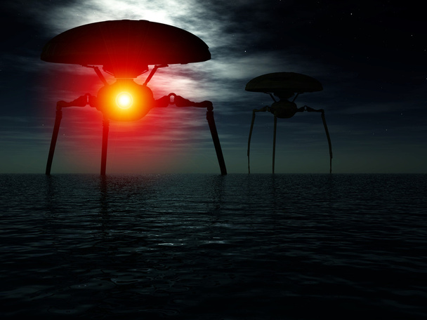 Alien Tripods In Ocean - Photo, Image