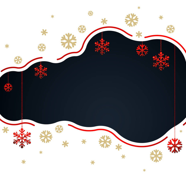 Szczęśliwego Nowego Roku zaokrąglony wzór karty okolicznościowej ze złotymi i czerwonymi płatkami śniegu - Wektor, obraz