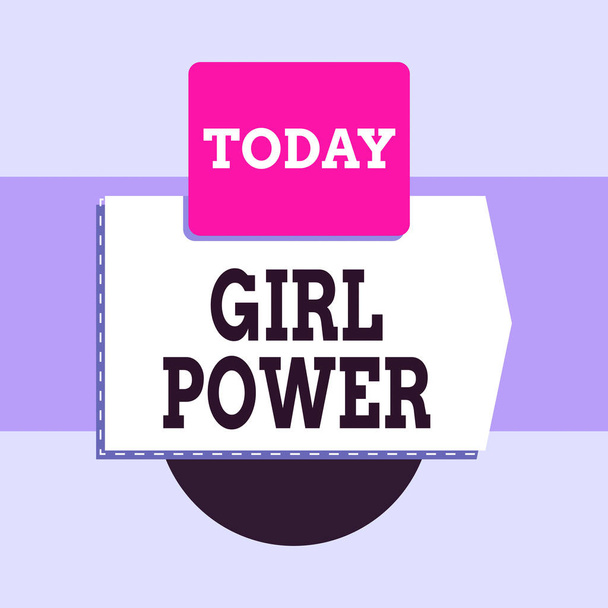 Text sign showing Girl Power. Conceptual photo assertiveness and selfconfidence shown by girls or young woanalysis Blank banner rectangle square above semicircle down Geometrical background. - Photo, Image