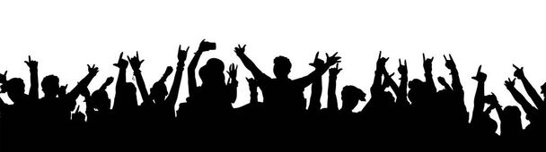 Black music fan dav silueta - kreslené lidi jásají na rockovém koncertě - Vektor, obrázek