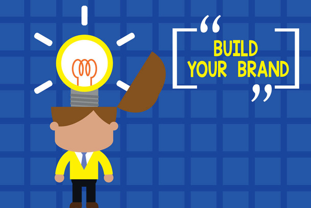Kézírás szövegírás Build Your Brand. Koncepció jelentése Legyen kereskedelmi identitás Marketing Hirdetés Állandó sikeres férfi öltöny nyakkendő hullámzó ragyogó innovatív megoldások. - Fotó, kép
