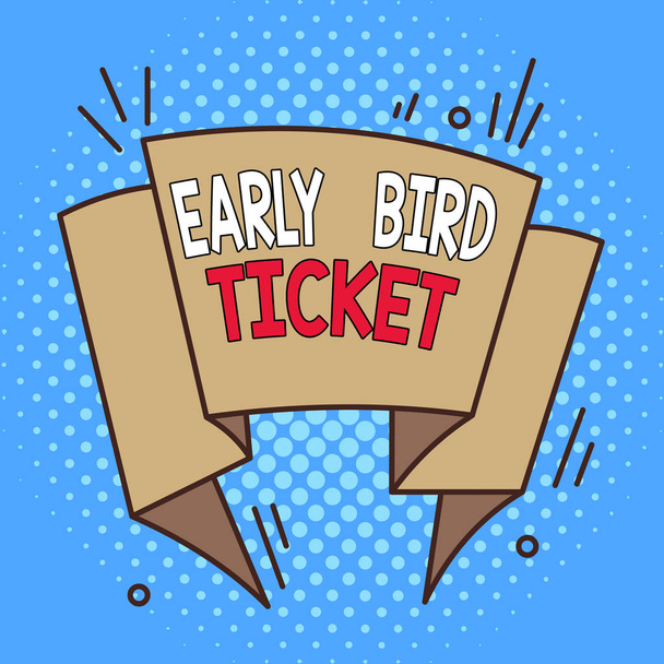 Szövegírás Early Bird Ticket. Üzleti koncepció a jegy megvásárlására, mielőtt rendszeres áron eladásra kerülne Aszimmetrikus, egyenetlen formájú minta objektum vázlat többszínű design. - Fotó, kép