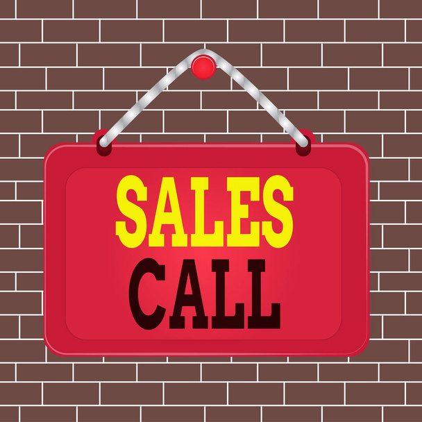 Text sign showing Sales Call. Conceptual photo a phone call made by a sales representative of a company Board fixed nail frame string striped colored background rectangle panel. - Photo, Image