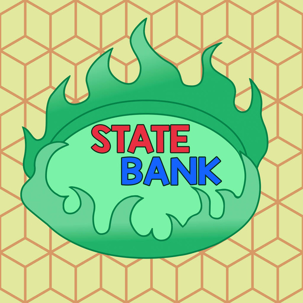 Wortschrift Text State Bank. Geschäftskonzept für ein Finanzinstitut, das von einem Staat gechartert wird. asymmetrische ungleichmäßige Form Muster Objekt Umriss mehrfarbige Gestaltung. - Foto, Bild