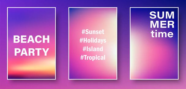 Set of purple sunset and sunrise paper cards with text.  - Vecteur, image