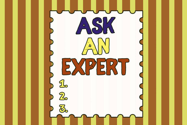 Conceptual hand writing showing Ask An Expert. Business photo showcasing Superior Reliable Ace Virtuoso Curapp storeity Authority Geek Abstract background multicolor intersecting striped pattern. - Photo, Image