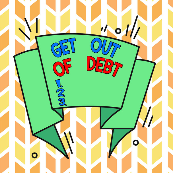 Znak tekstowy pokazujący "Wyjdź z długów". Zdjęcie koncepcyjne Brak perspektyw zapłaty i wolne od zadłużenia Asymetryczne nierównomierne kształty szablonu obiektu zarys wielobarwny. - Zdjęcie, obraz