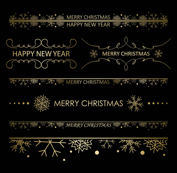 элементы декоративного дизайна со снежинками на рождественский праздник - векторный золотой комплект
 - Вектор,изображение