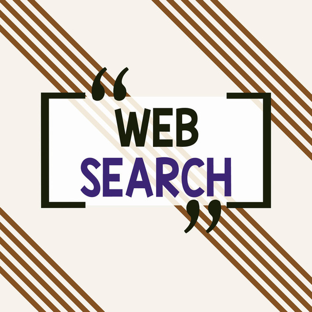 Web検索を示すメモを書く。パターンテーマの完全な作成がロードされたウェブスクエア長方形の紙シート上の情報を検索するために設計されたソフトウェアシステムを紹介するビジネス写真. - 写真・画像