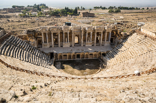 View of ruins of ancient amphitheater in Hierapolis - Zdjęcie, obraz