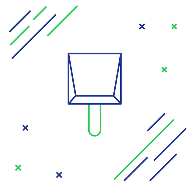 Modrá a zelená čára Ikona Dustpan izolovaná na bílém pozadí. Úklid sběrných služeb. Barevný koncept. Vektorová ilustrace - Vektor, obrázek