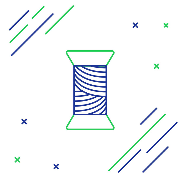 blaue und grüne Nähfäden auf Spulensymbol isoliert auf weißem Hintergrund. Garnspule. Fadenspule. Buntes Rahmenkonzept. Vektorillustration - Vektor, Bild
