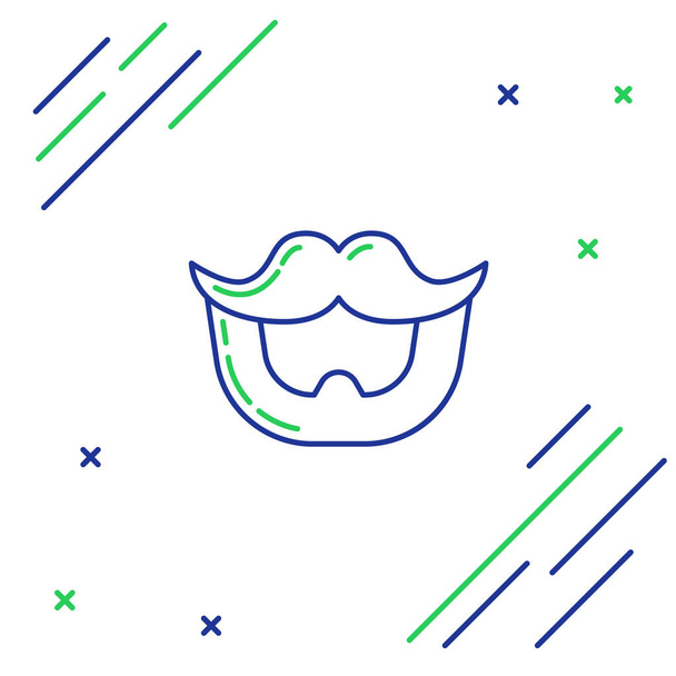 Modrá a zelená čára Knír a vousy ikona izolované na bílém pozadí. Symbol holičství. Vlasový účes. Barevný koncept. Vektorová ilustrace - Vektor, obrázek