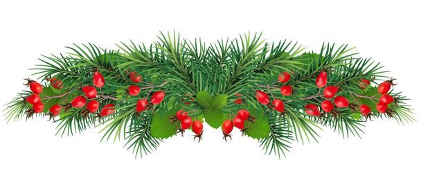 Christmas and New Year border of realistic branches of Christmas - Vector, Image