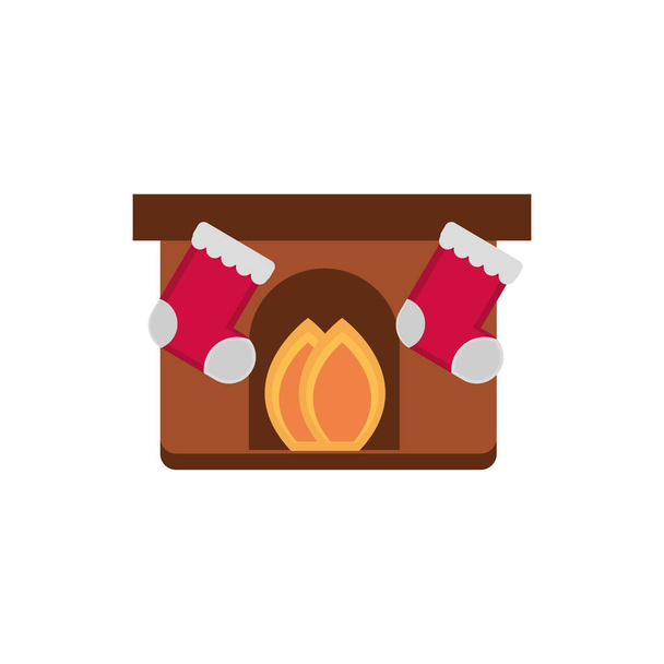 chimney stockings decoration happy christmas icon - Vector, Image
