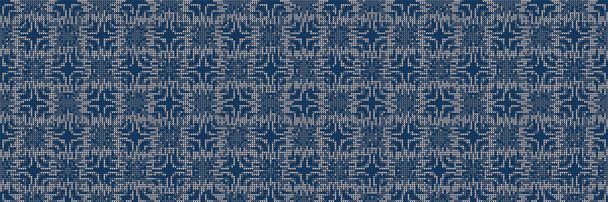 Masculine Bleach Dot Stripe Knitted Marl Border Background. Winter Nordic Seamless Pattern. Indigo Blue Jean Knit Stitch Faded Texture. Tie Dye Effect Textile, Melange Banner Ribbon. Vector Eps 10 - ベクター画像