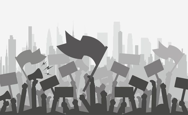 Silhouette crowd of people protesters, flat vector illustration - Vetor, Imagem