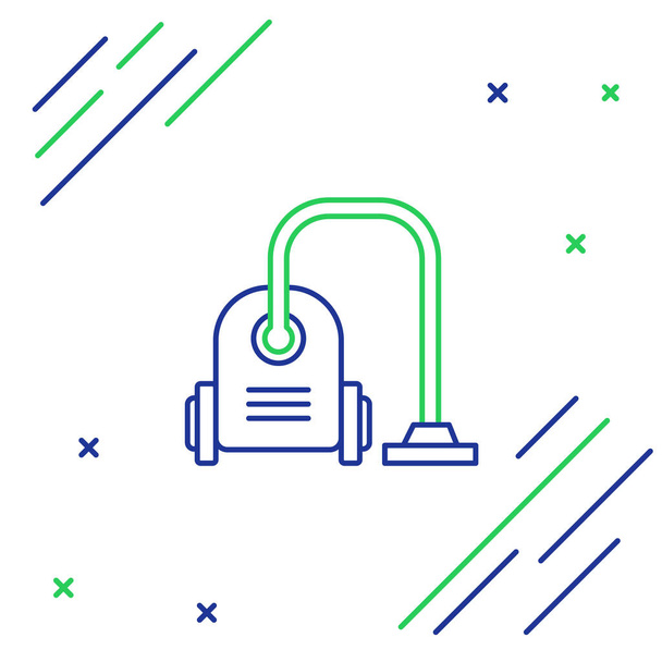 Mavi ve yeşil çizgi, beyaz arka planda izole edilmiş elektrik süpürgesi ikonu. Renkli taslak konsepti. Vektör İllüstrasyonu - Vektör, Görsel