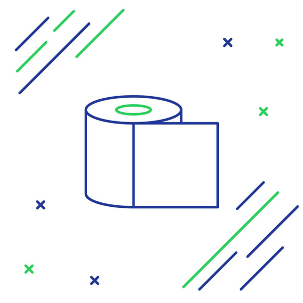 Kék és zöld vonal WC papír tekercs ikon elszigetelt fehér háttérrel. Színes vázlat koncepció. Vektorillusztráció - Vektor, kép