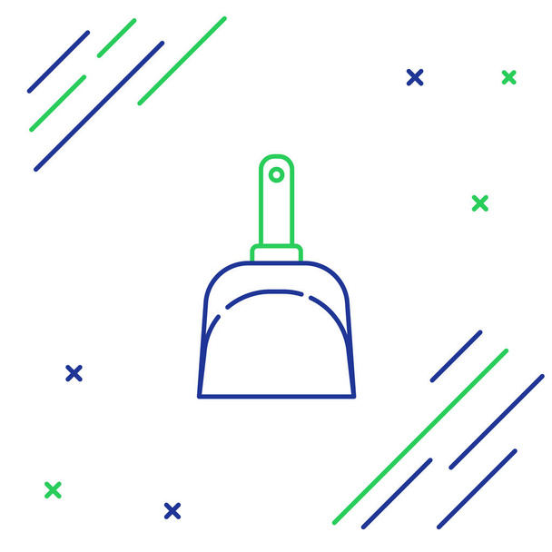 Blue and green line Dustpan icon isolated on white background. Cleaning scoop services. Colorful outline concept. Vector Illustration - Vector, Image