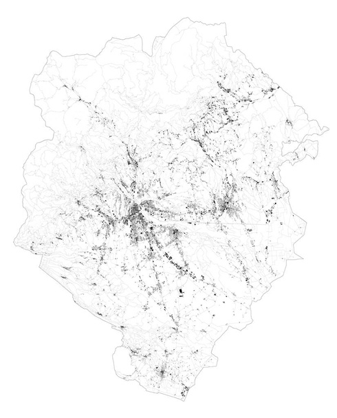 Δορυφορικός χάρτης της επαρχίας Biella, των πόλεων και των δρόμων, των κτιρίων και των οδών σύνδεσης των γύρω περιοχών. Πίντμοντ, Ιταλία. Χάρτης οδοί, δακτύλιοι - Διάνυσμα, εικόνα
