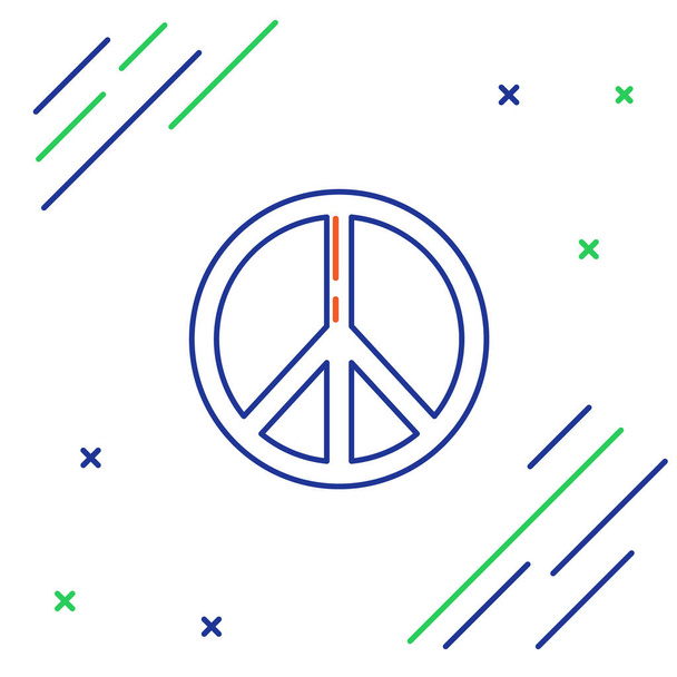 青と緑の線白の背景に隔離された平和アイコン。平和のヒッピーシンボル。カラフルなアウトラインコンセプト。ベクターイラスト - ベクター画像