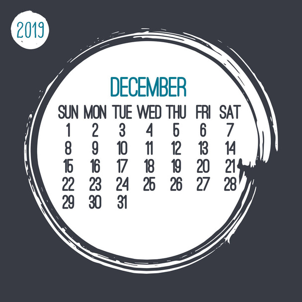 December year 2019 monthly calendar - Вектор, зображення