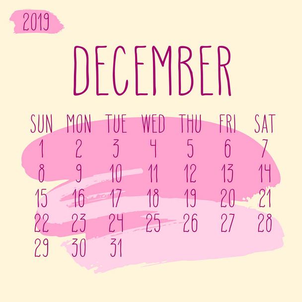 December year 2019 paint stroke monthly calendar - Vector, imagen