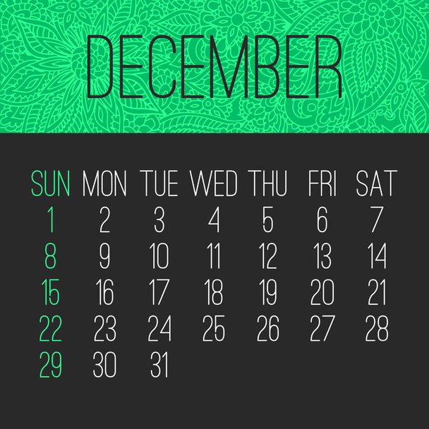 December year 2019 monthly calendar - Vector, afbeelding