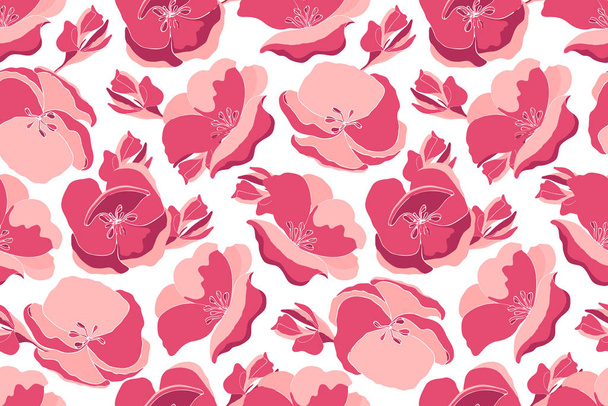 Art floral vector seamless pattern. Pink garden flowers isolated on white background. Endless pattern for wallpaper, fabric, textiles, accessories. - Vecteur, image