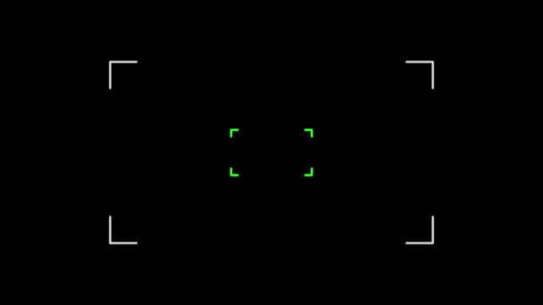 黒の背景に白い四角形のフレームとフラッシュライトを持つカメラファインダーのアニメーション - 映像、動画