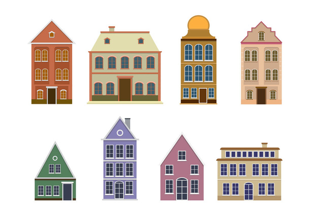 Joukko Euroopan värikkäitä vanhoja taloja
 - Vektori, kuva
