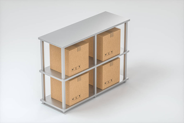 Los cartones se colocan en estantes cuidadosamente dispuestos, renderizado 3d
. - Foto, imagen