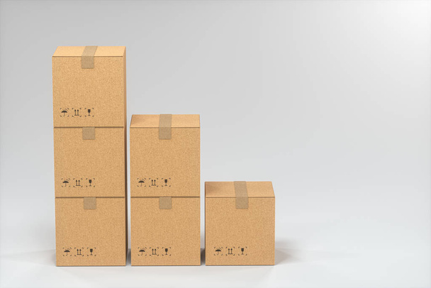 As caixas são empilhadas contra um fundo branco, renderização 3d
. - Foto, Imagem